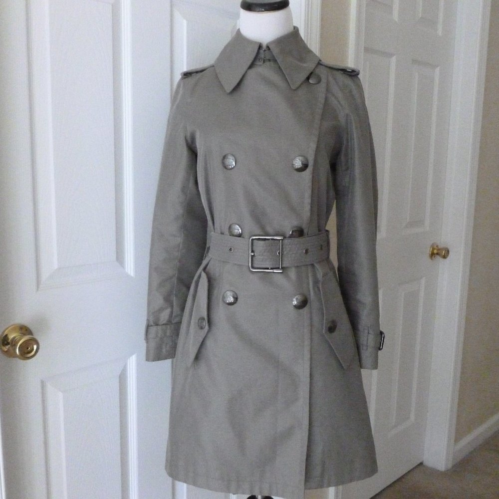 Burberry Gray Double-Breasted Trench Coat - Picture 1 of 9